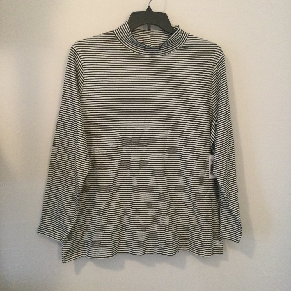 Croft & Barrow Womens Size 2X White w Black Horizontal Stripe Mock Neck L/S Top